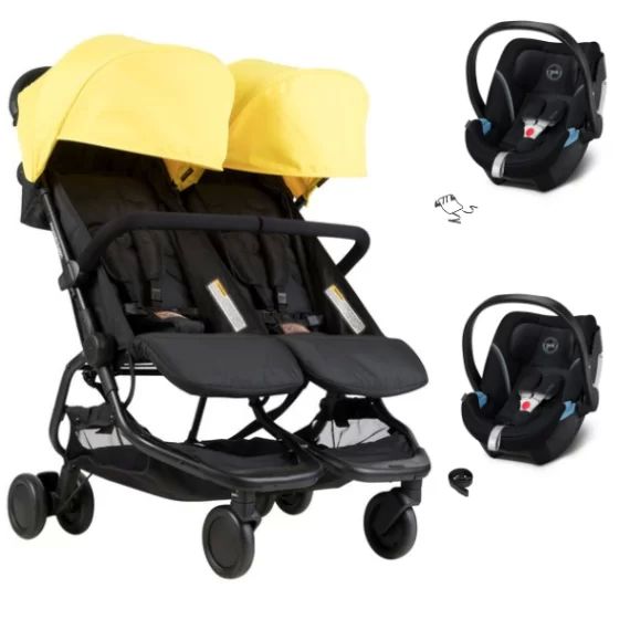 Poussette Double Mountain Buggy Nano Duo – Cyber + 2 Coques Auto Cybex Aton 5 – Deep Black