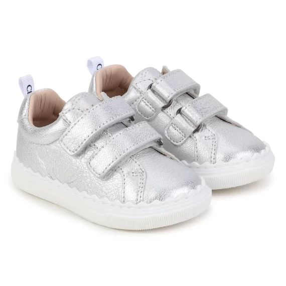 Baskets en cuir à scratchs Fille Argent