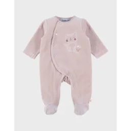 Pyjama Bébé En Velours Avec Broderie Chat Rose