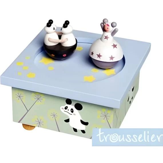 Boîte à musique en bois Panda TROUSSELIER – Principe d&rsquo;aimants – 11.5×11.5cm bleu