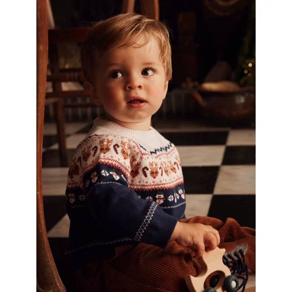 Pull jacquard de Noël bébé marine