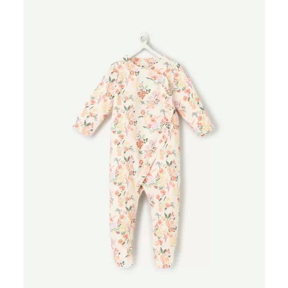 Dors bien bébé fille en coton bio blanc imprimé à fleurs