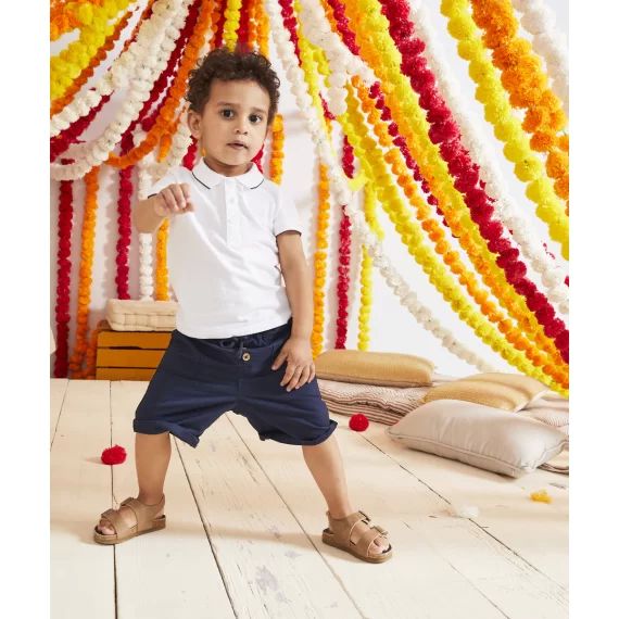 Bermuda droit bébé garçon bleu marine en coton –  – Soldes