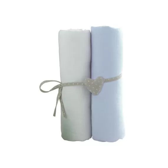 Lot de 2 draps housses blanc et ciel (70 x 140 cm)