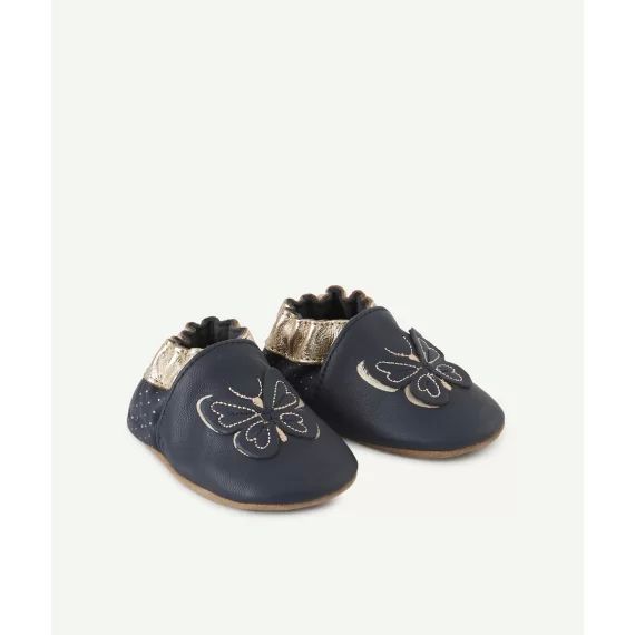 Les chaussons bleu marine en cuir avec papillons –  – Soldes