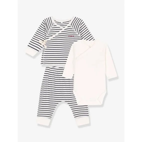 Ensemble naissance 3 pièces PETIT BATEAU marine