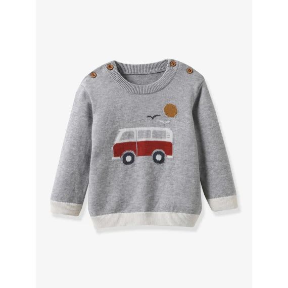 Pull bébé coton biologique CYRILLUS gris chiné