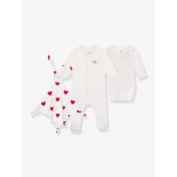 Dors-bien + body + doudou cœur PETIT BATEAU blanc