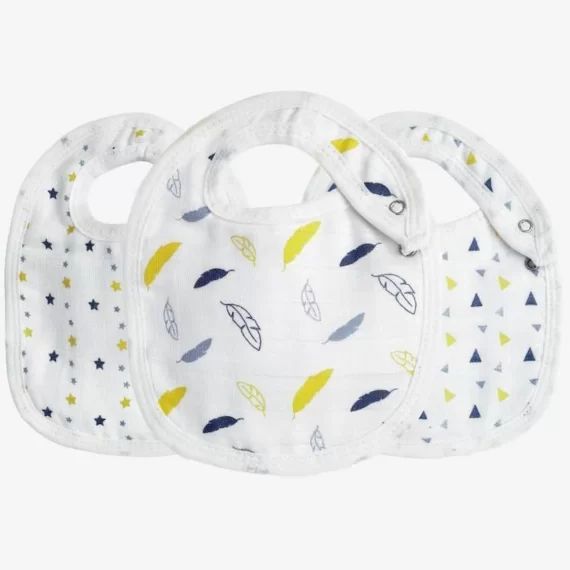 Lot de 3 bavoirs 0-4 mois (Naissance) Bleu – TROIS KILOS SEPT – Coton – Mixte bleu