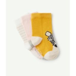 Lot de 3 paires de chaussettes bébé fille avec motif zèbre –  – Soldes