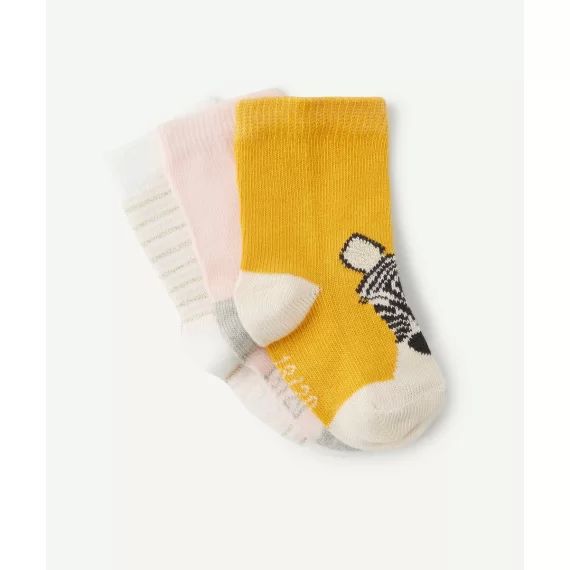 Lot de 3 paires de chaussettes bébé fille avec motif zèbre –  – Soldes