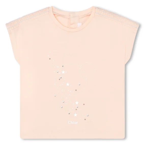 T-shirt avec imprimé et smocks Fille Beige