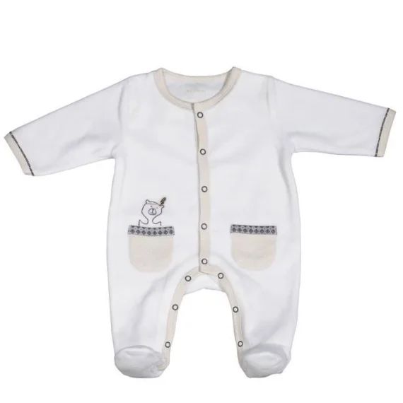 Pyjama bébé à  manches longues en velours blanc