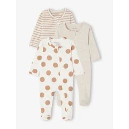 Lot de 3 pyjamas bébé en jersey ouverture zippée BASICS cappuccino