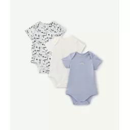 Lot de 3 bodies en coton bio à manches courtes bleu et blanc –  – Soldes