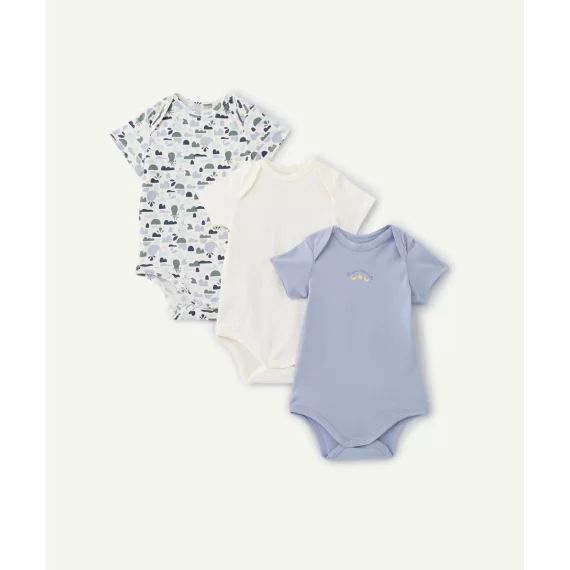 Lot de 3 bodies en coton bio à manches courtes bleu et blanc –  – Soldes
