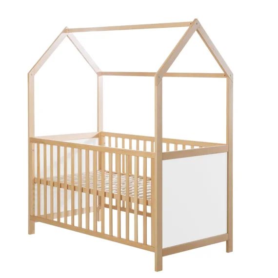 Lit Bébé Cabane Évolutif En Bois Fsc® – Lit Bébé Convertible En Lit Junior Bois Naturel – Blanc