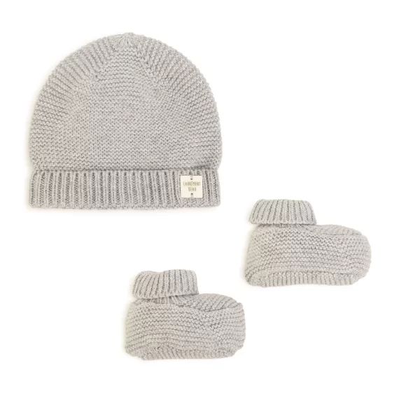 Bonnet et chaussons en tricot Garçon Gris
