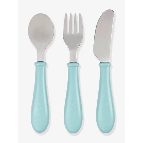 Set 3 couverts d&rsquo;apprentissage inox BEABA airy green