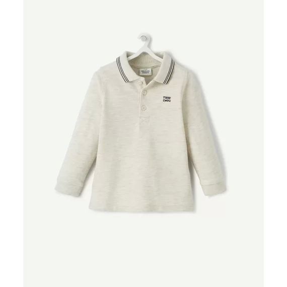 Polo gris en coton piqué avec message brodé bébé garçon –  – Soldes
