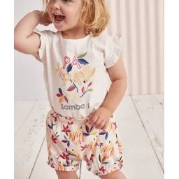 Short bébé fille en coton bio écru imprimé tropical –  – Soldes