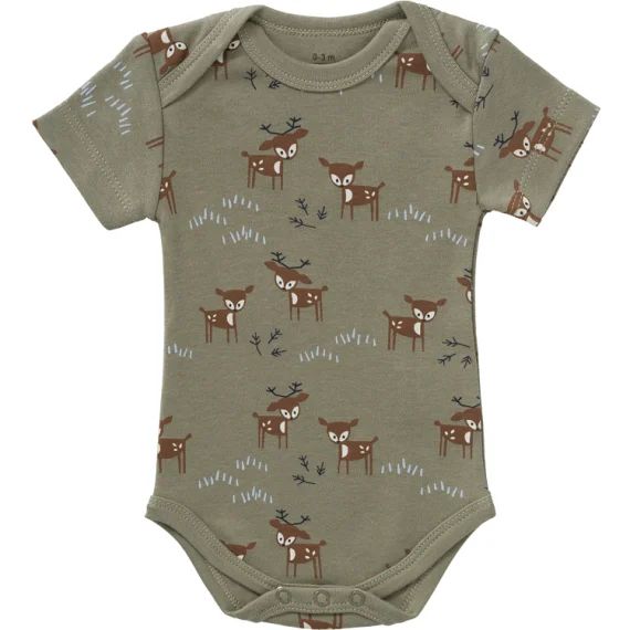 Body manches courtes en coton bio Deer olive (3-6 mois : 60 à 67 cm)