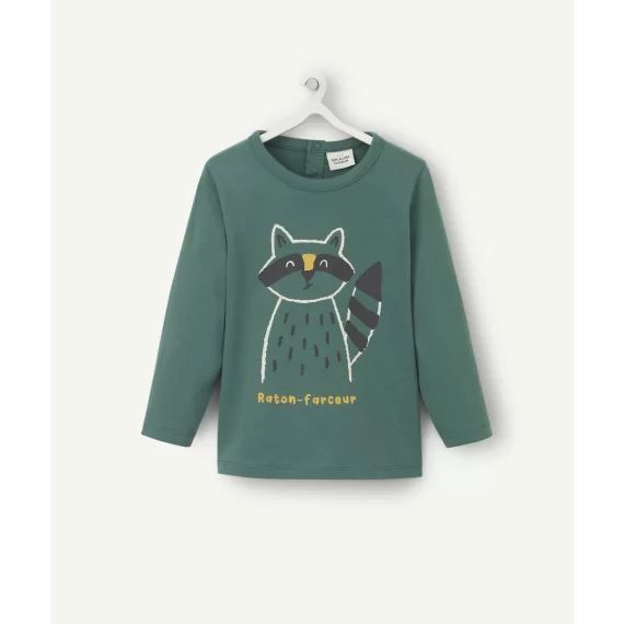 T-shirt bébé garçon en coton bio vert avec raton farceur –  – Soldes