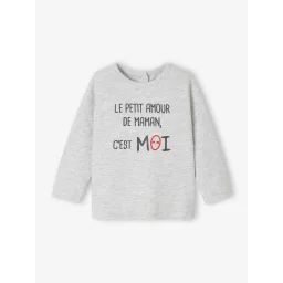 T-shirt à message bébé manches longues gris chiné
