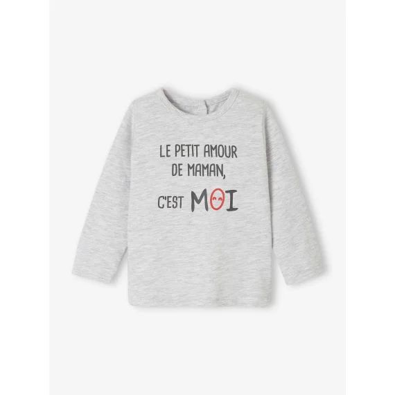 T-shirt à message bébé manches longues gris chiné