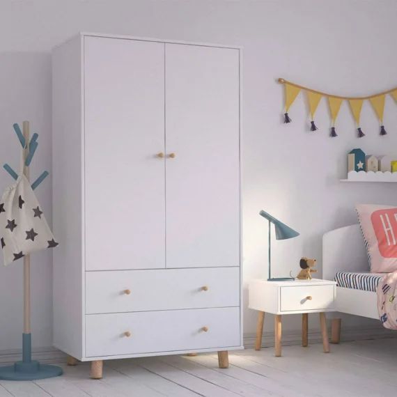 Armoire Enfant Bois Massif Gabby Blanc Et Bois
