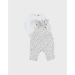 Ensemble Salopette Et T-shirt En Coton Avec Motif Floral Ecru