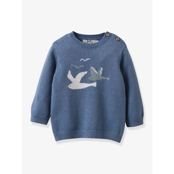 Pull bébé coton bio et laine CYRILLUS bleu grisé
