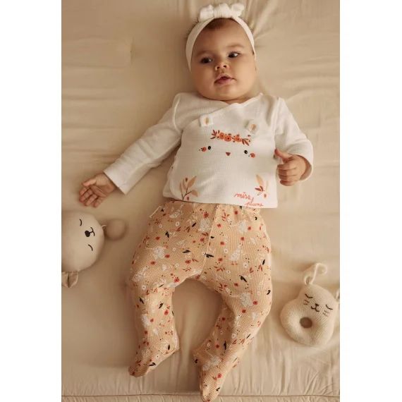 Ensemble Bébé Gilet Et Pantalon En Coton Nid D&rsquo;abeille Miss Plume Ecru