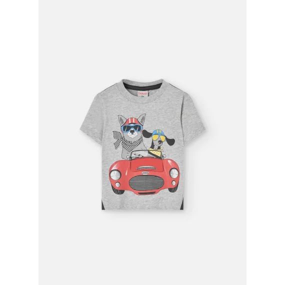 T-shirt À Manches Courtes Avec Dessin Frontal Gris