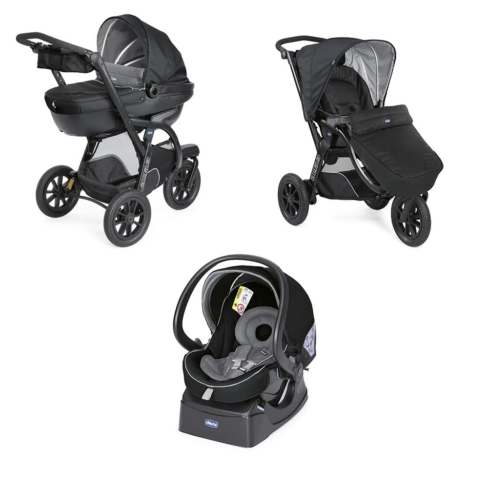 Poussette Chicco Activ3 Top + Nacelle + Coque Auto Autofix Fast – Jet Black