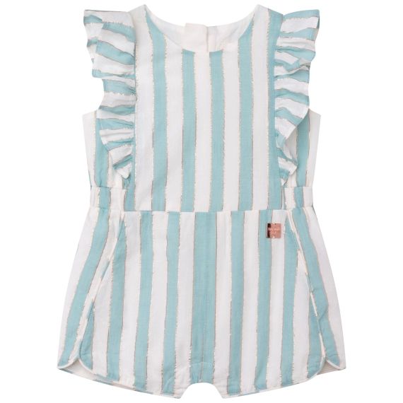 Combinaison short coton rayé Fille Vert