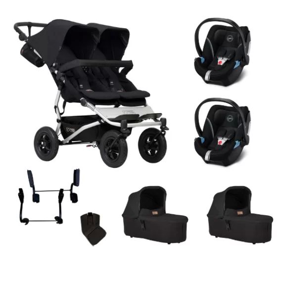 Poussette Double Mountain Buggy Duet V3.2 – Black + 2 Nacelles Plus + 2 Coques Cybex Aton 5