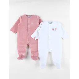 Set De 2 Pyjamas Bébé Velours Rose