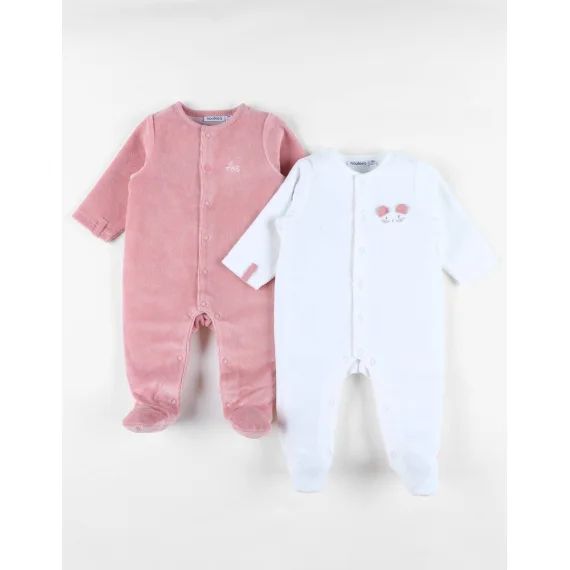 Set De 2 Pyjamas Bébé Velours Rose