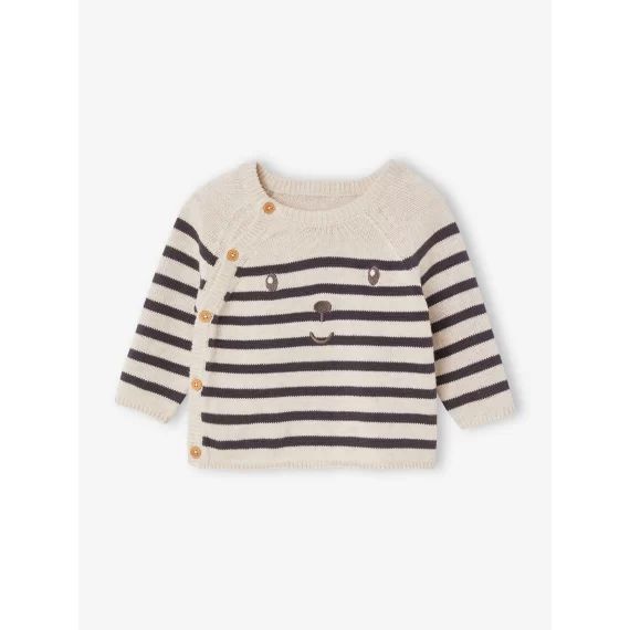 Pull marinière bébé en coton beige chiné