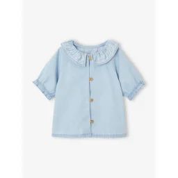 Blouse en denim light bébé col bordé denim bleached