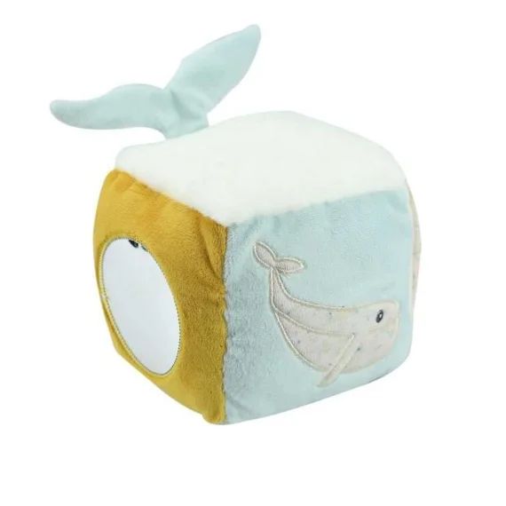 Cube d&rsquo;éveil – Au large de Nova – Activités pour bébé – 12×12 cm – Vert d&rsquo;eau et beige blanc