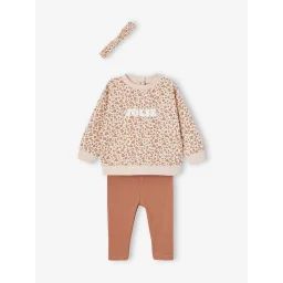 Ensemble sweat + legging + bandeau personnalisable bébé fille beige poudré