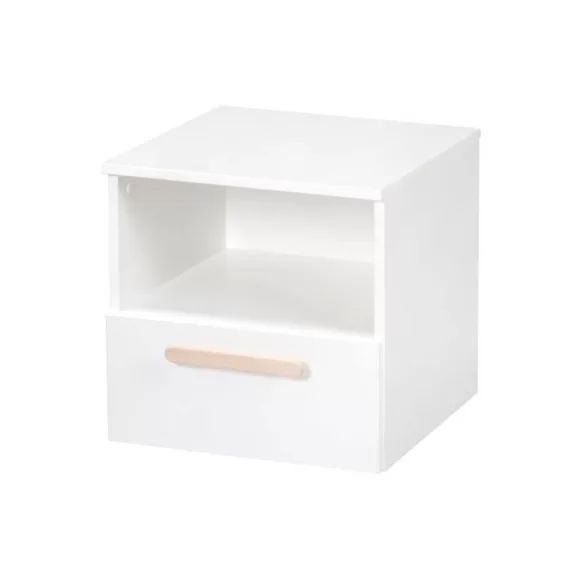 ROBA Table de Chevet pour Chambre d&rsquo;Enfant – Clara – 1 Niche et 1 Tiroir à Fermeture Douce – Poignée en Hêtre Massif – Blanc blanc