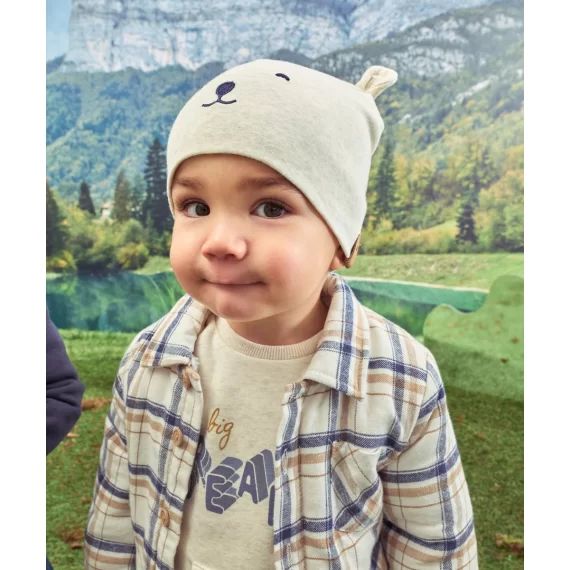 Lot de 2 bonnets bébé en coton bleu marine et gris ours –  – Soldes
