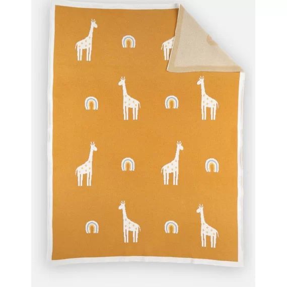 Couverture tricot 75 x 100 cm en jacquard BIO jaune