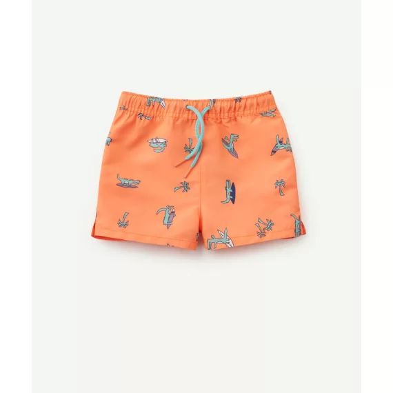 Short de bain bébé garçon en fibres recyclées orange imprimé croco –  – Soldes