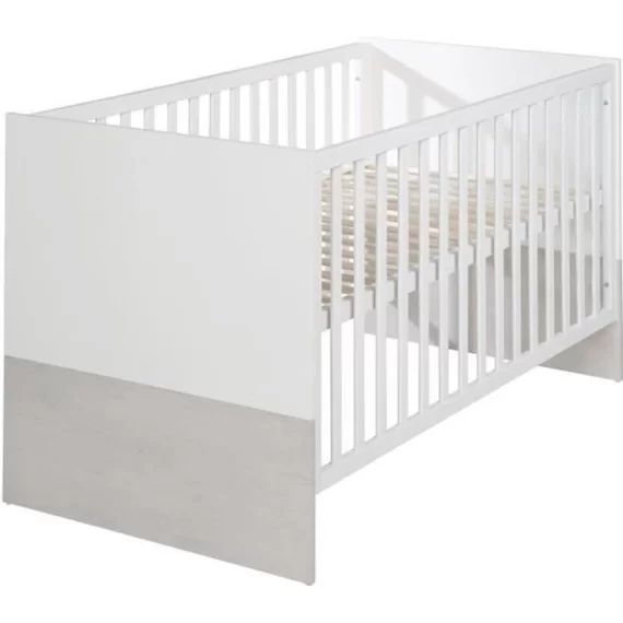 ROBA Lit Bébé Évolutif Julia 70 x 140 cm – Barreaux Amovibles – Réglable en Hauteur – Convertible – Bois Bicolore blanc