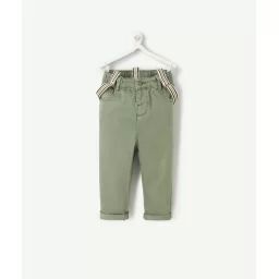 Pantalon bébé garçon en fibres recyclées vert avec bretelles –  – Soldes
