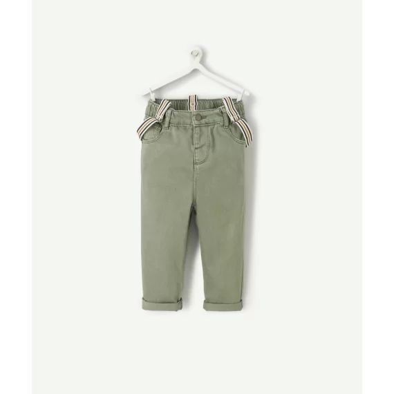 Pantalon bébé garçon en fibres recyclées vert avec bretelles –  – Soldes